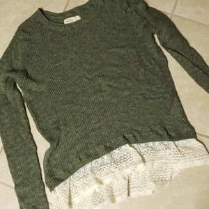 Army green sweater w lace